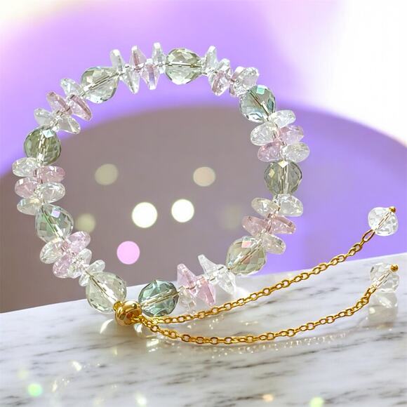 Swarovski Beaded Bracelet Green & Pink - Picture 5 of 8